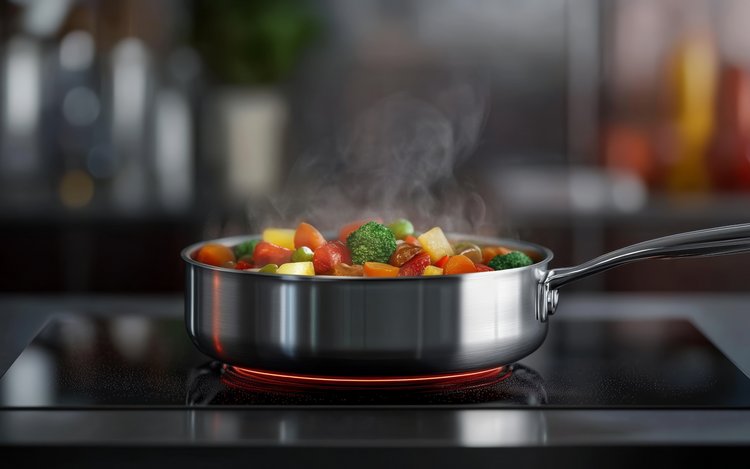 Kochtopf auf einem aktiven Induktionskochfeld